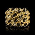 10k gold square nugget ring 15mm, nugget face front view on black