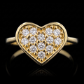 10k gold CZ pave heart ring, pave heart front view on black