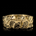 10k gold nugget ring 7.5mm, nugget face front view on black