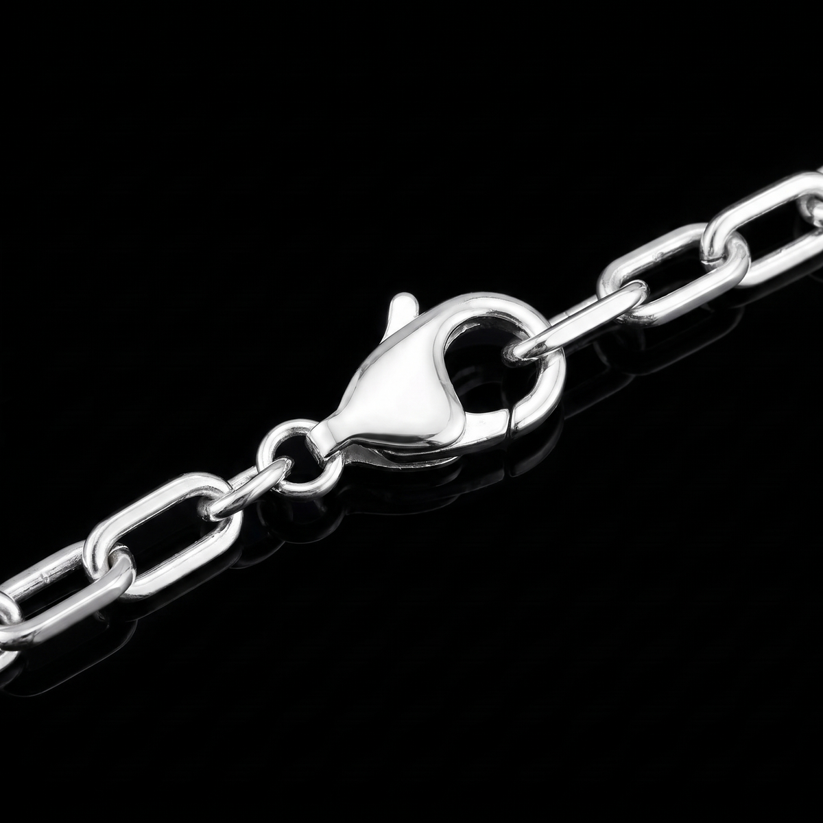 Silver 925 solid paperclip chain lobster clasp macro on black