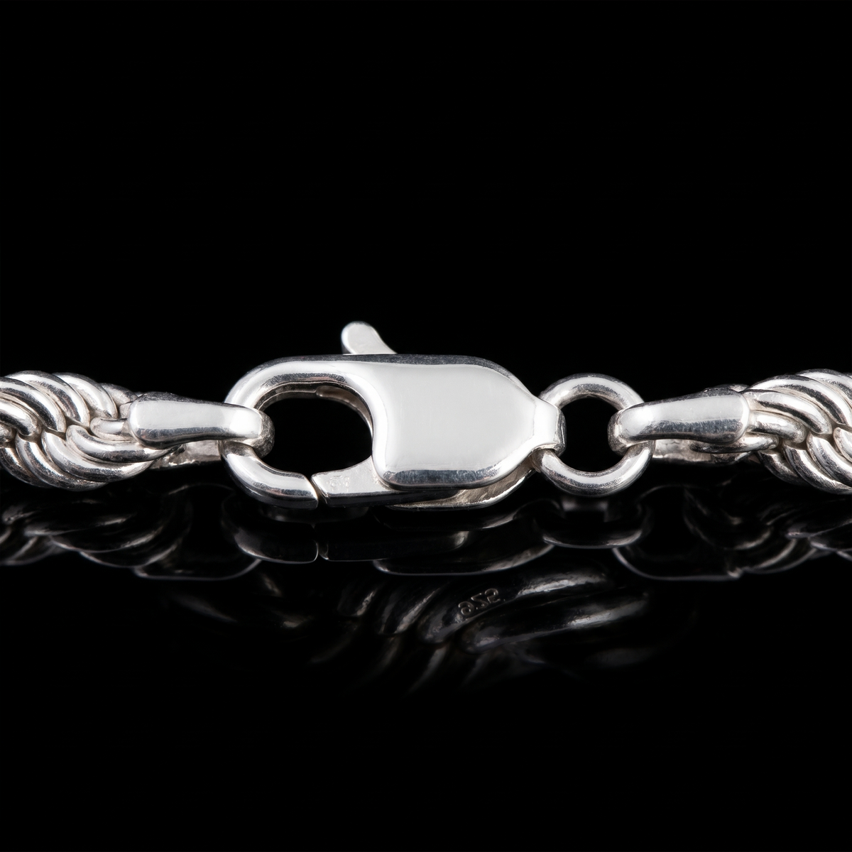 Silver 925 solid rope chain lobster clasp macro on black