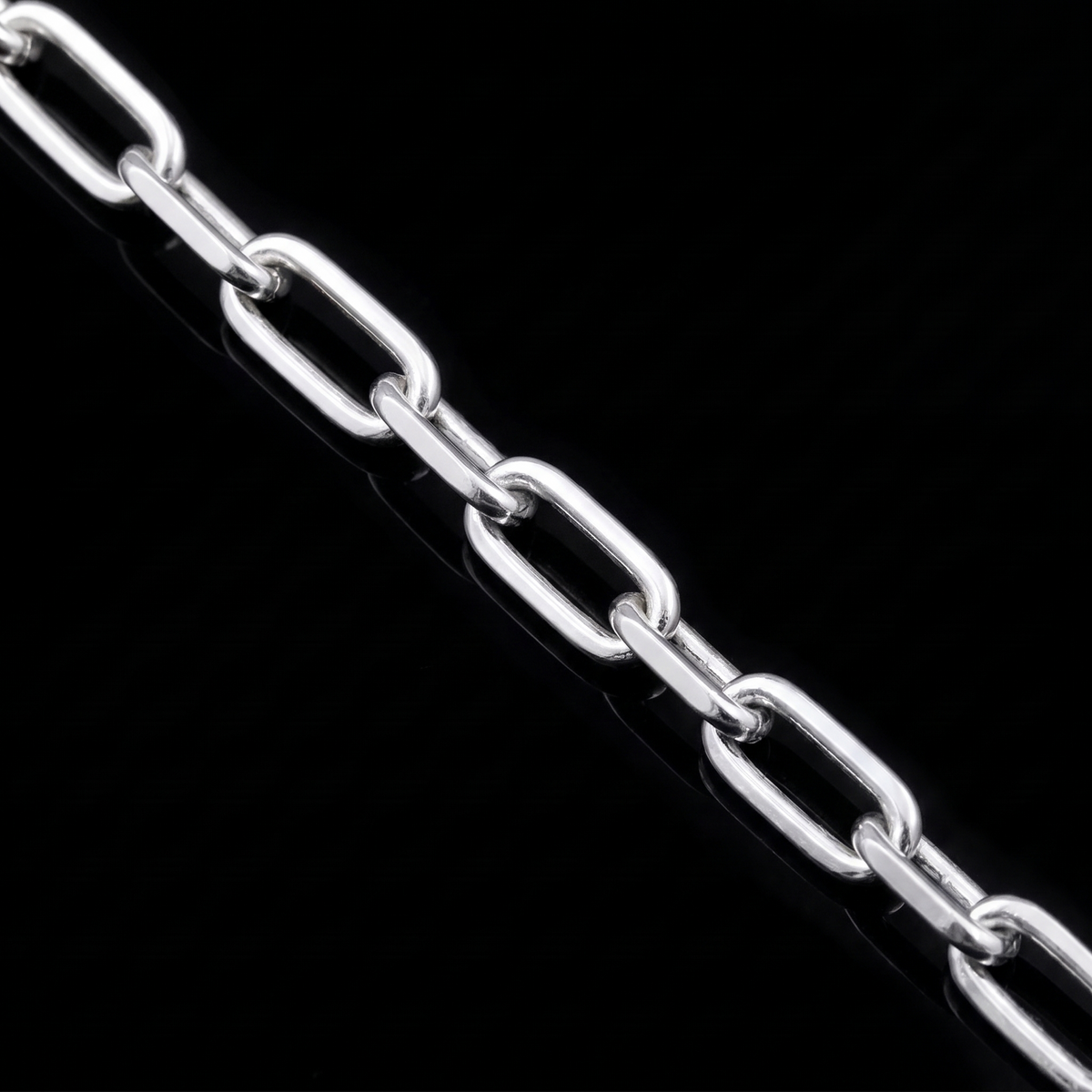 Silver 925 solid paperclip chain 2.8mm link detail macro on black