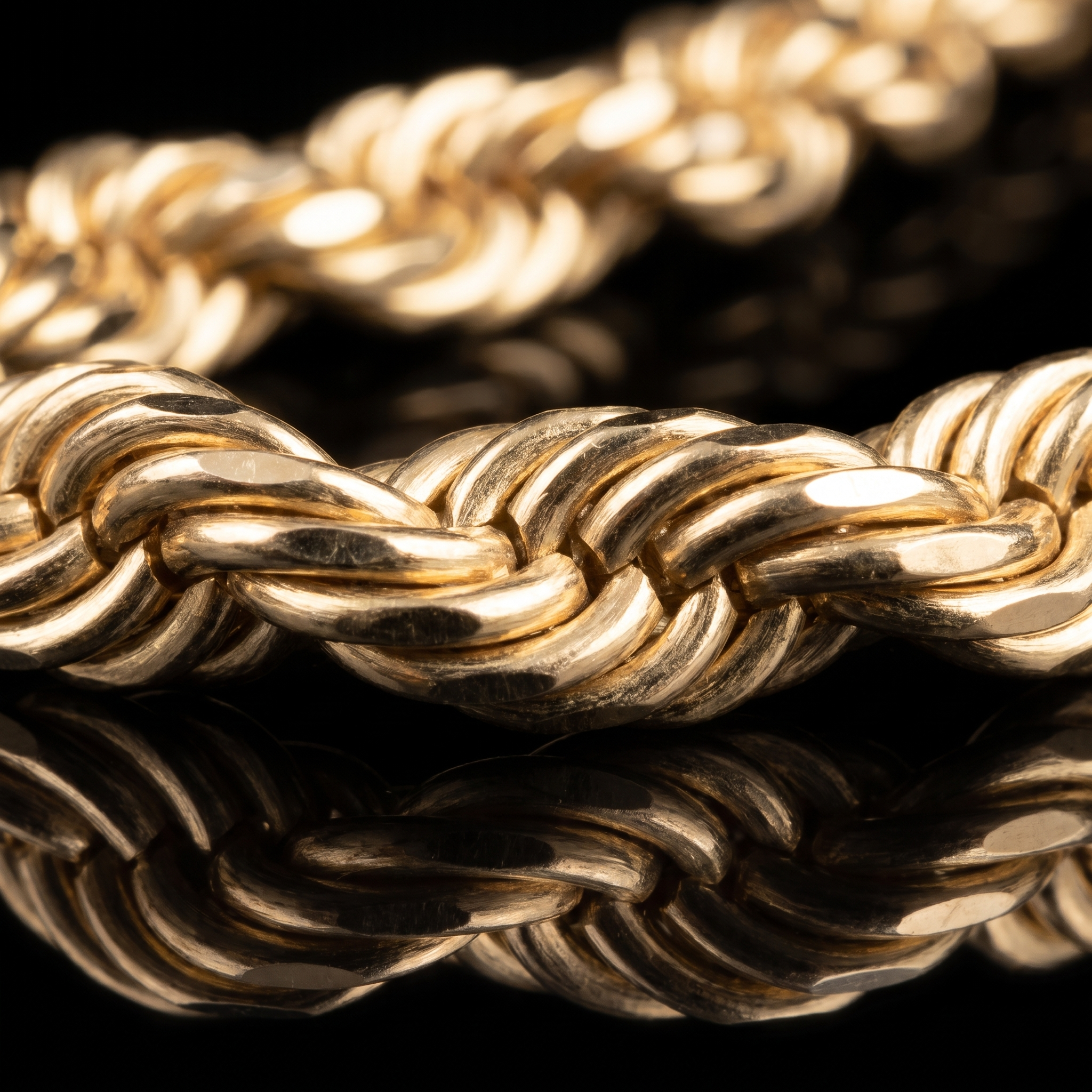 10k gold solid rope chain diamond-cut twist links macro
