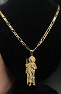 14k Gold Figaro Chain & St Judas Pendant