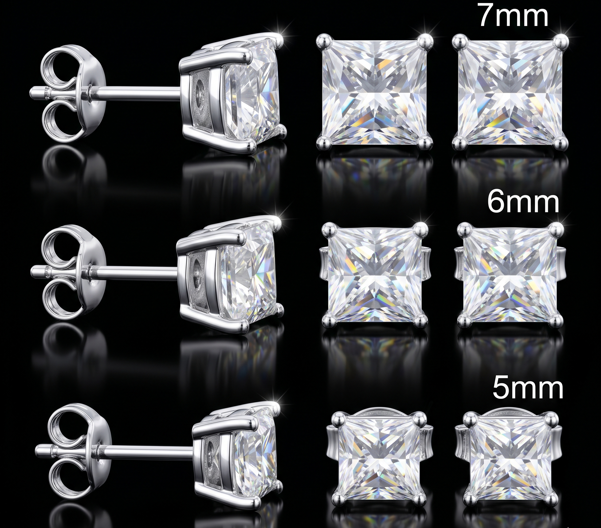 Silver 925 Princess Stud Moissanite Earrings