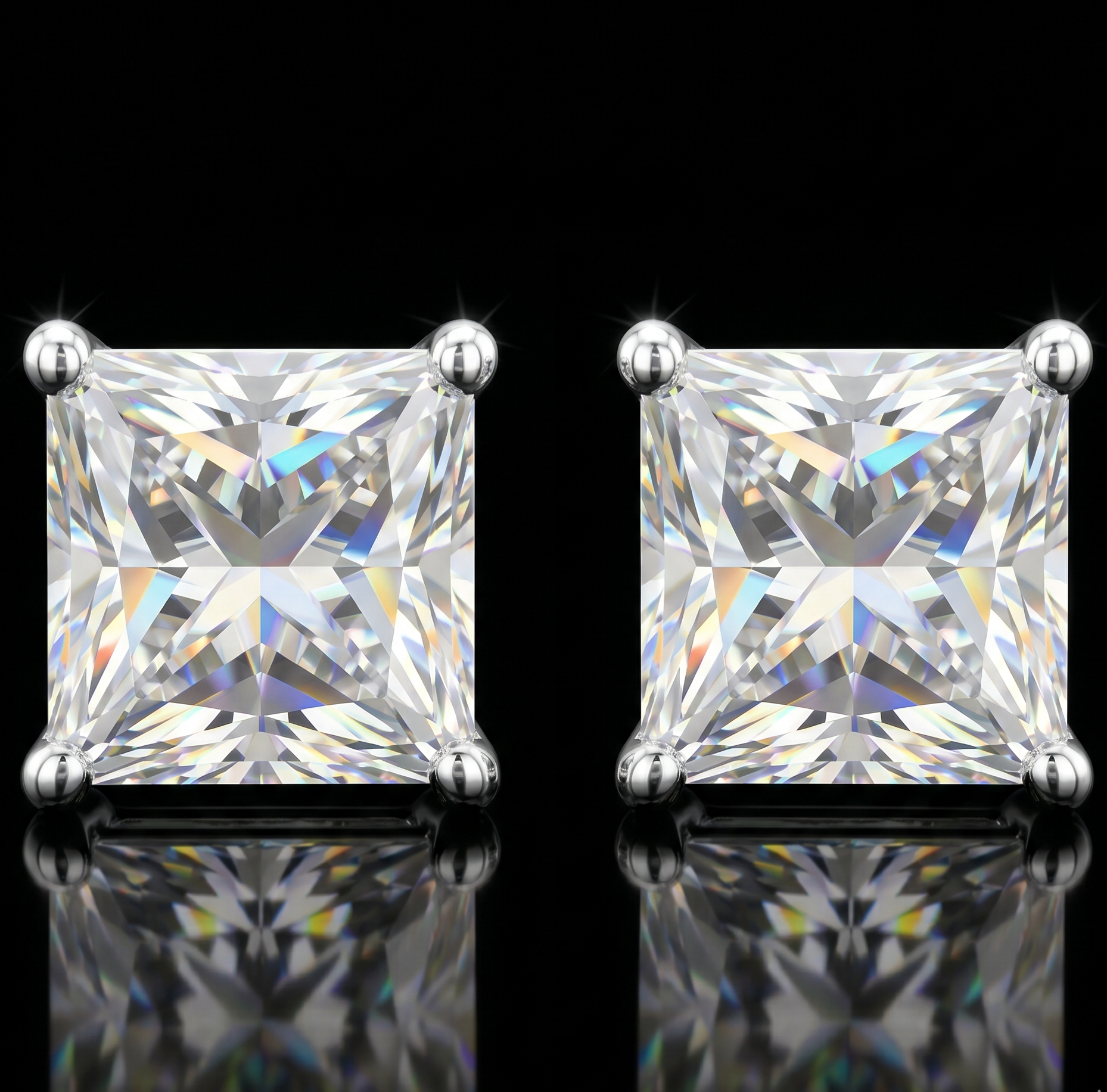 Silver 925 Princess Stud Moissanite Earrings