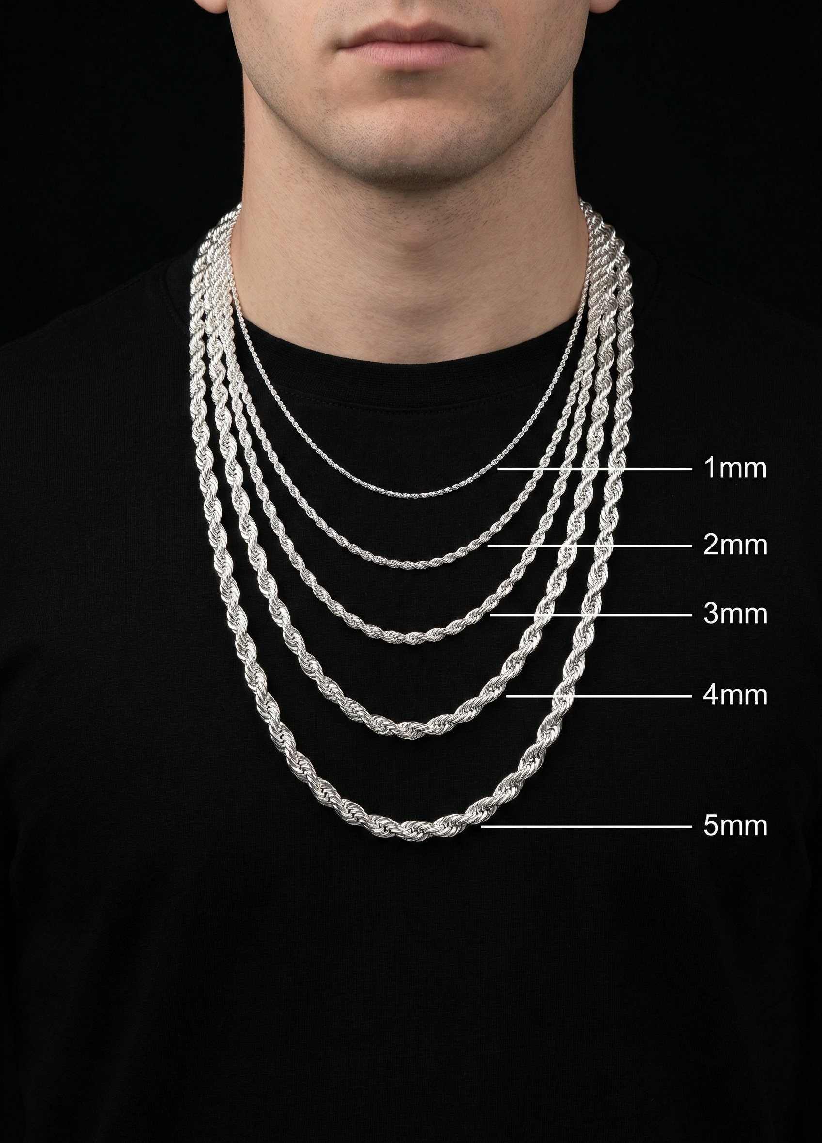 Solid Silver 925 Rope Chain 5mm
