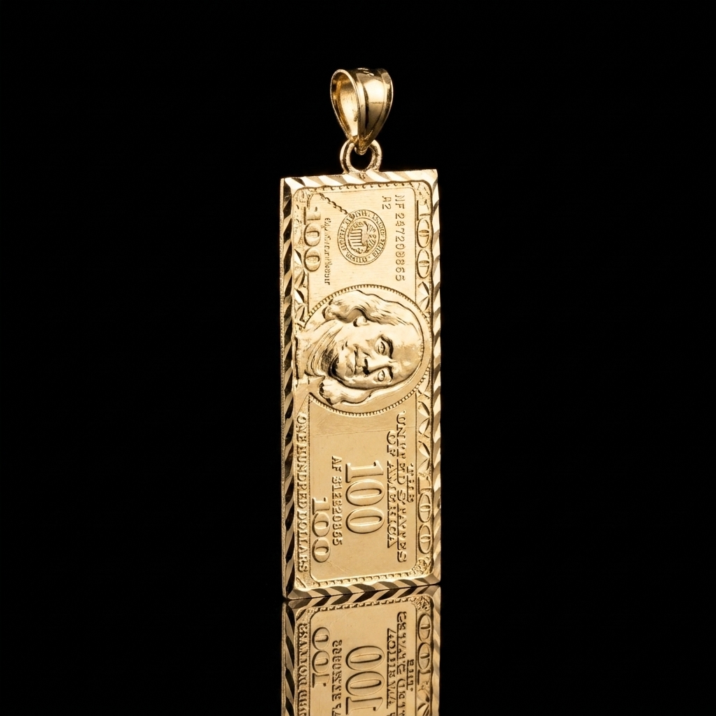 10k Gold $100 Bill Pendant 1.5"
