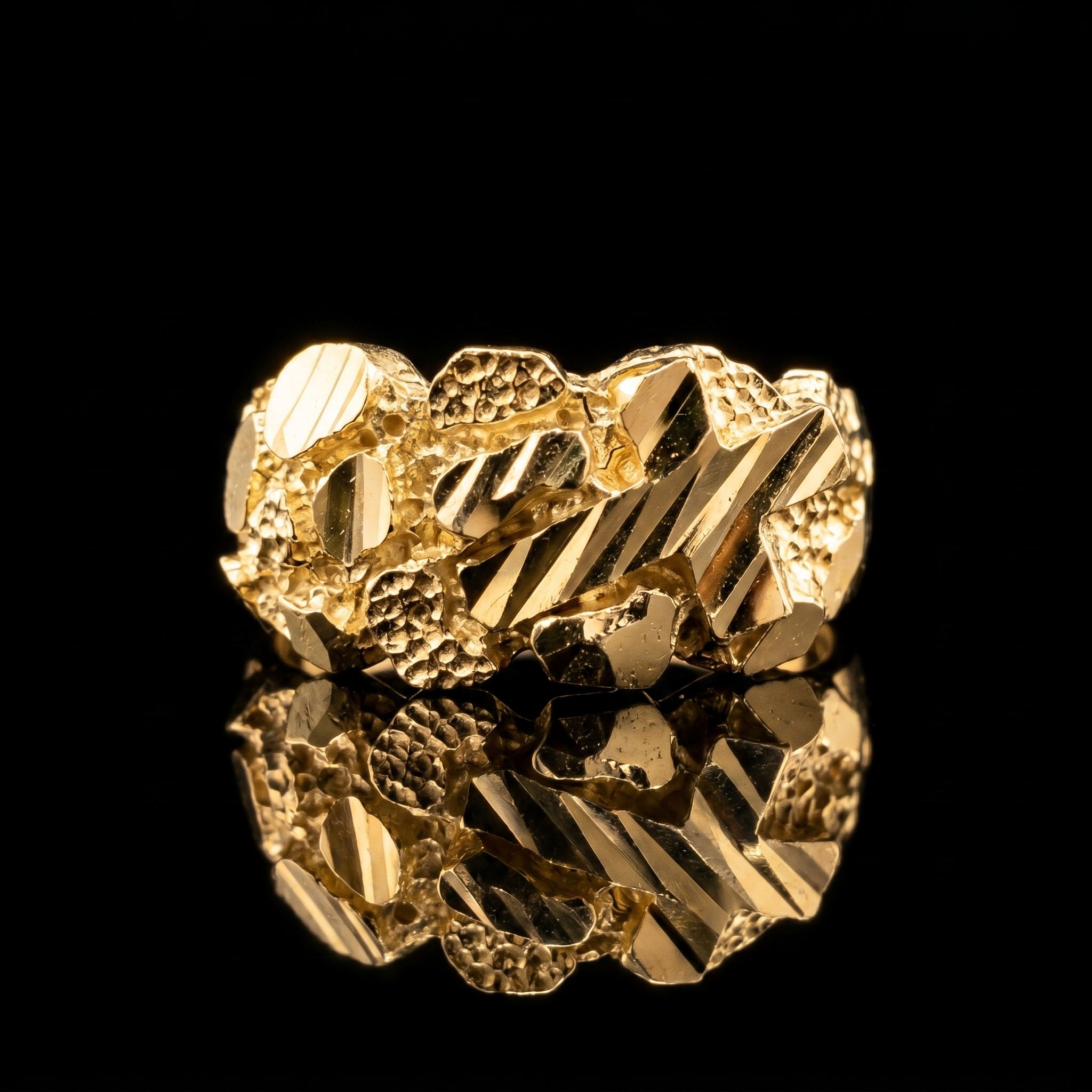10k Gold Cross Nugget Ring 9.5mm