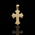 10k Gold Nugget Cross Pendant 1.25"
