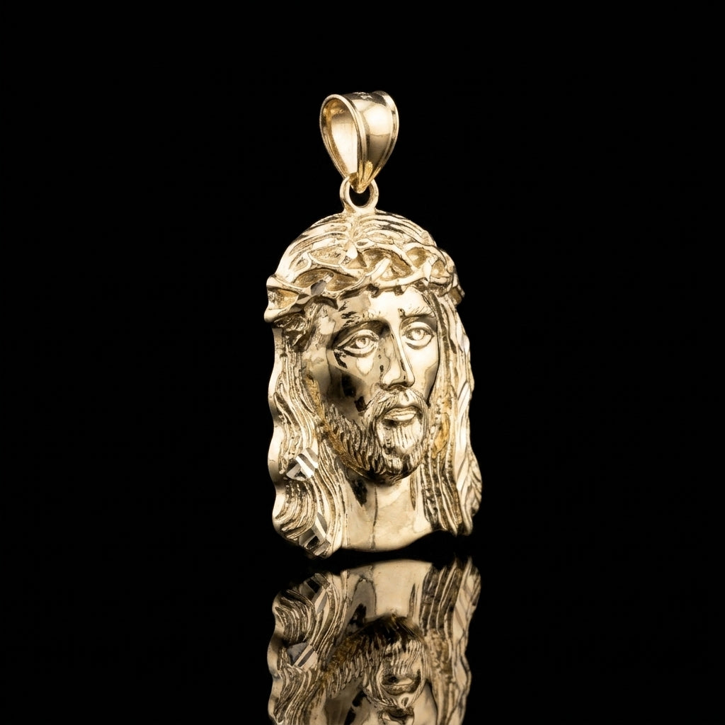 10k Gold Jesus Head Pendant 1.5"