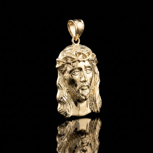 10k Gold Jesus Head Pendant 1.5"