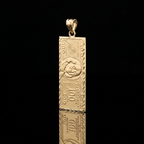 10k Gold $100 Bill Pendant 1.5"