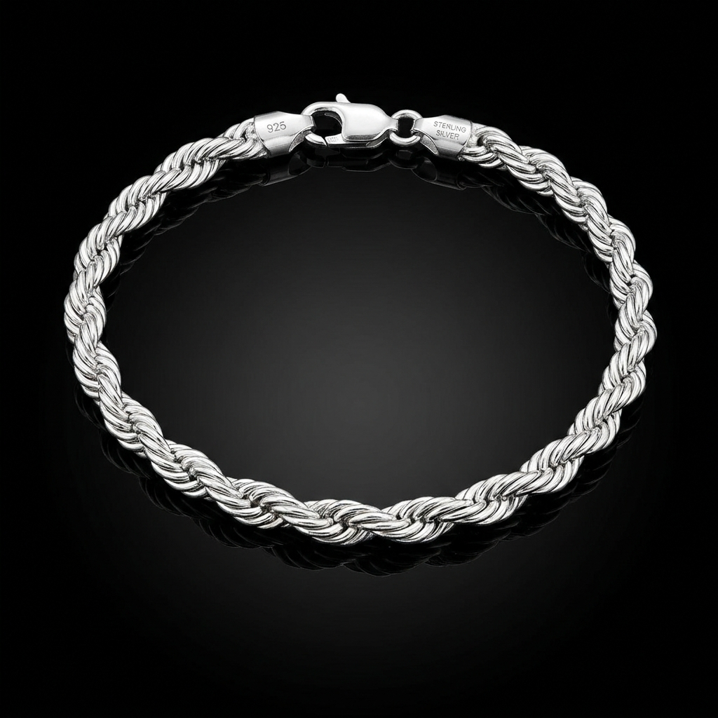 Solid Silver 925 Rope Bracelet 2.8mm