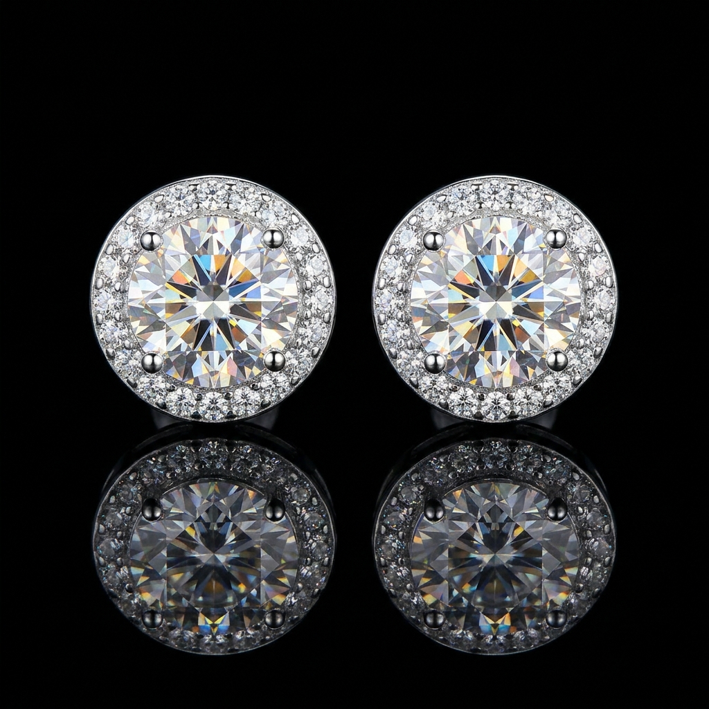 Silver 925 Halo Moissanite Stud Earrings 8mm