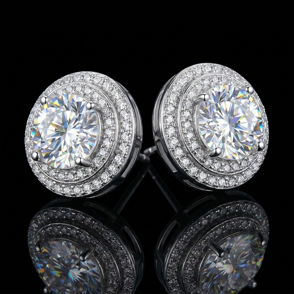 Silver 925 Halo Moissanite Stud Earrings 8mm