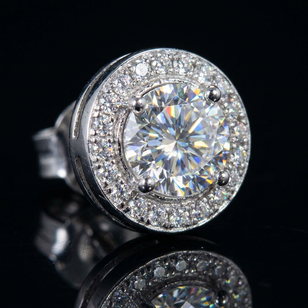 Silver 925 Halo Moissanite Stud Earrings 8mm