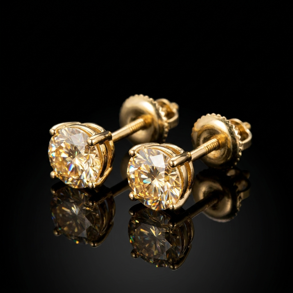 14k Gold Round Brilliant Stud Moissanite Earrings