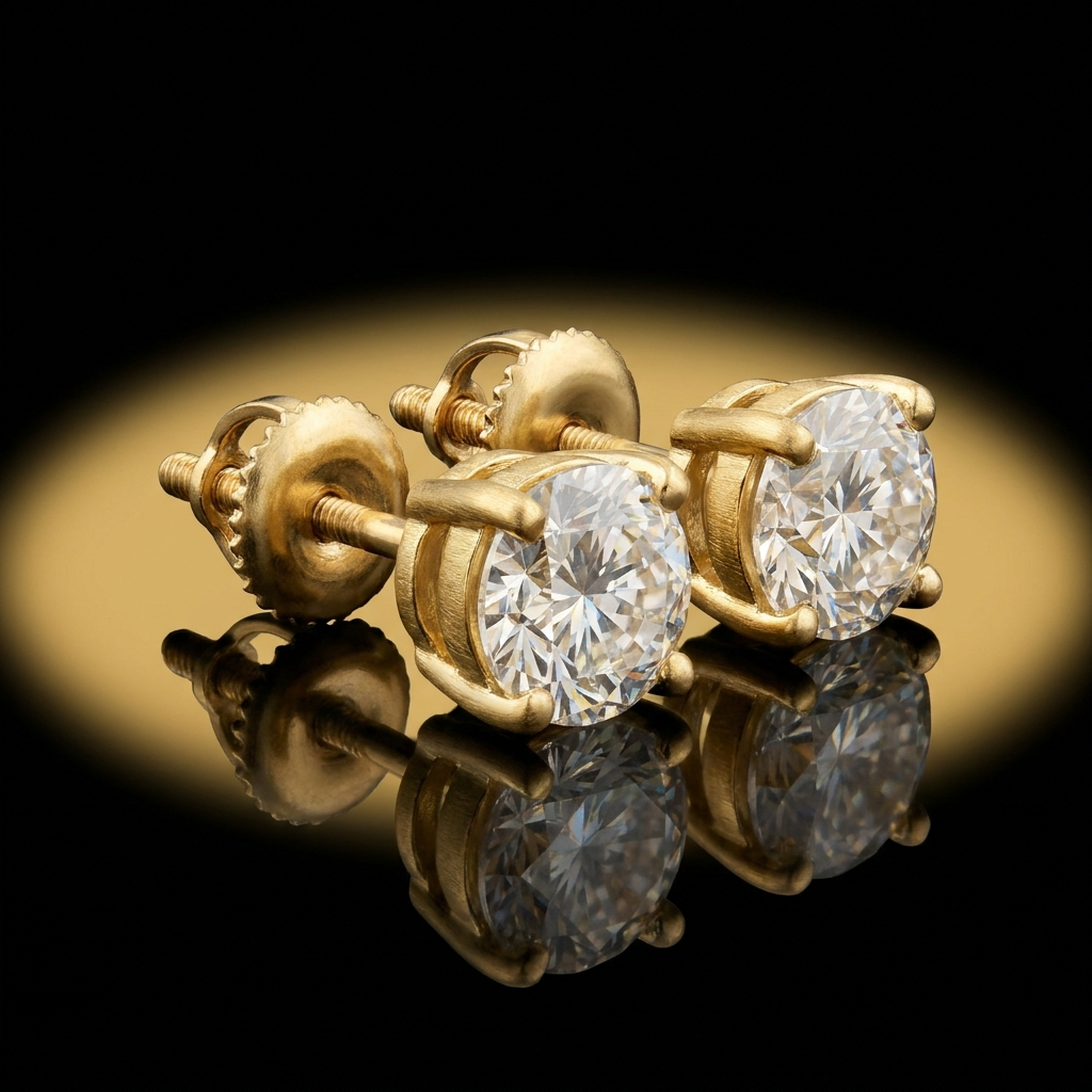 14k Gold Round Brilliant Stud Moissanite Earrings