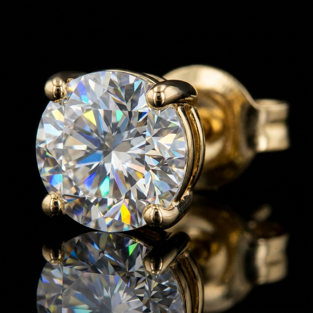 14k Gold Round Brilliant Stud Moissanite Earrings