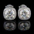 Silver 925 Cushion Halo Stud Moissanite Earrings