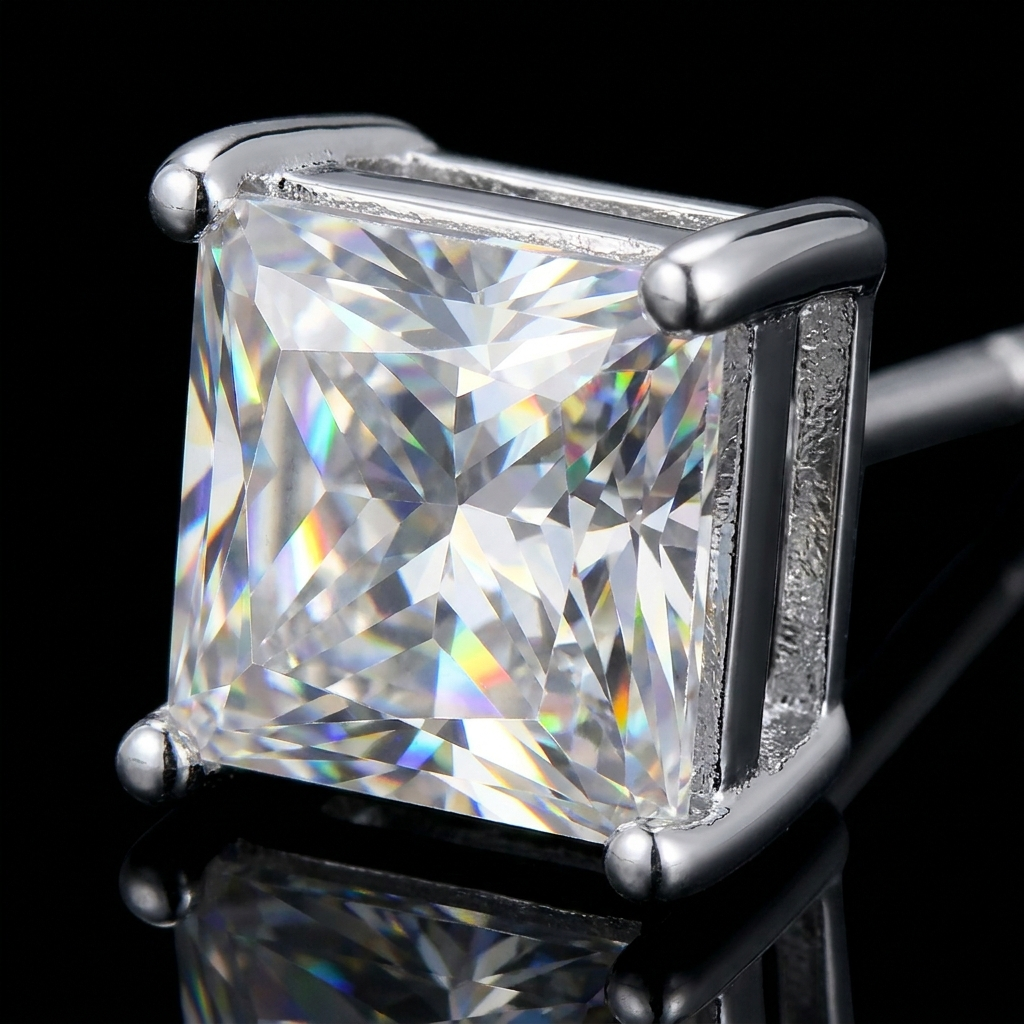 Silver 925 Princess Stud Moissanite Earrings