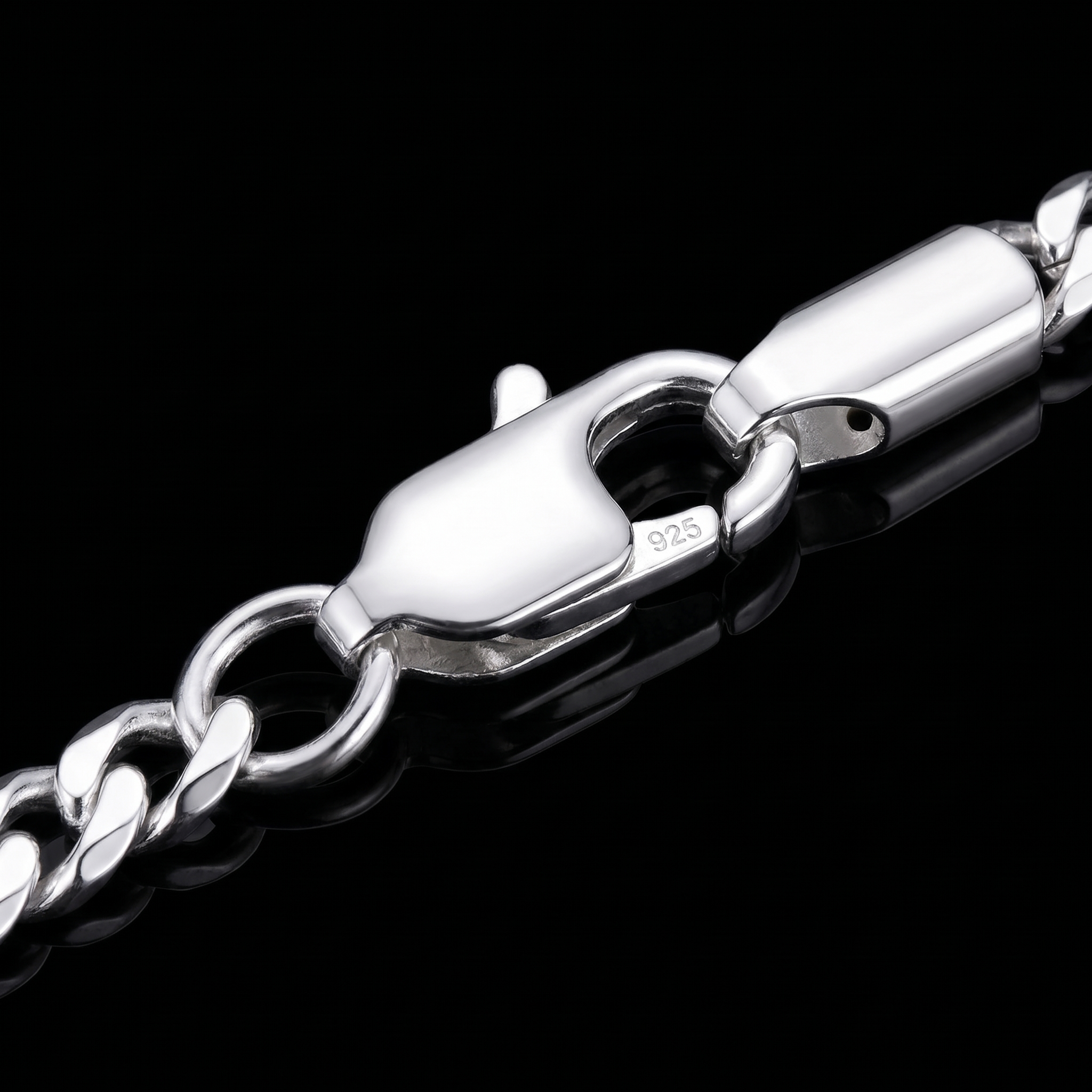 Silver 925 Miami Cuban bracelet lobster clasp macro on black