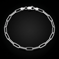 Silver 925 solid paperclip bracelet on black, front