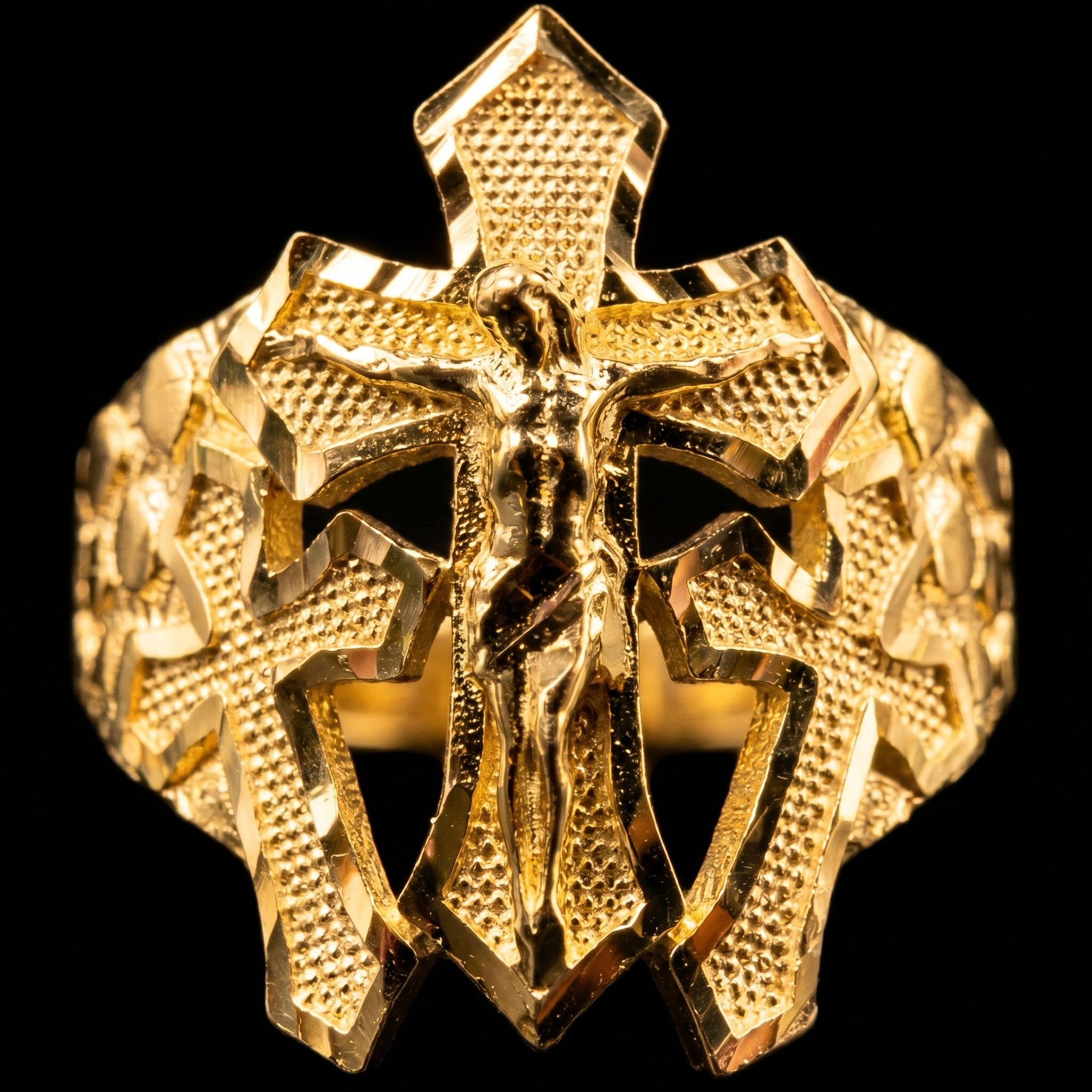 10k Gold Cross Nugget Ring 9.5mm