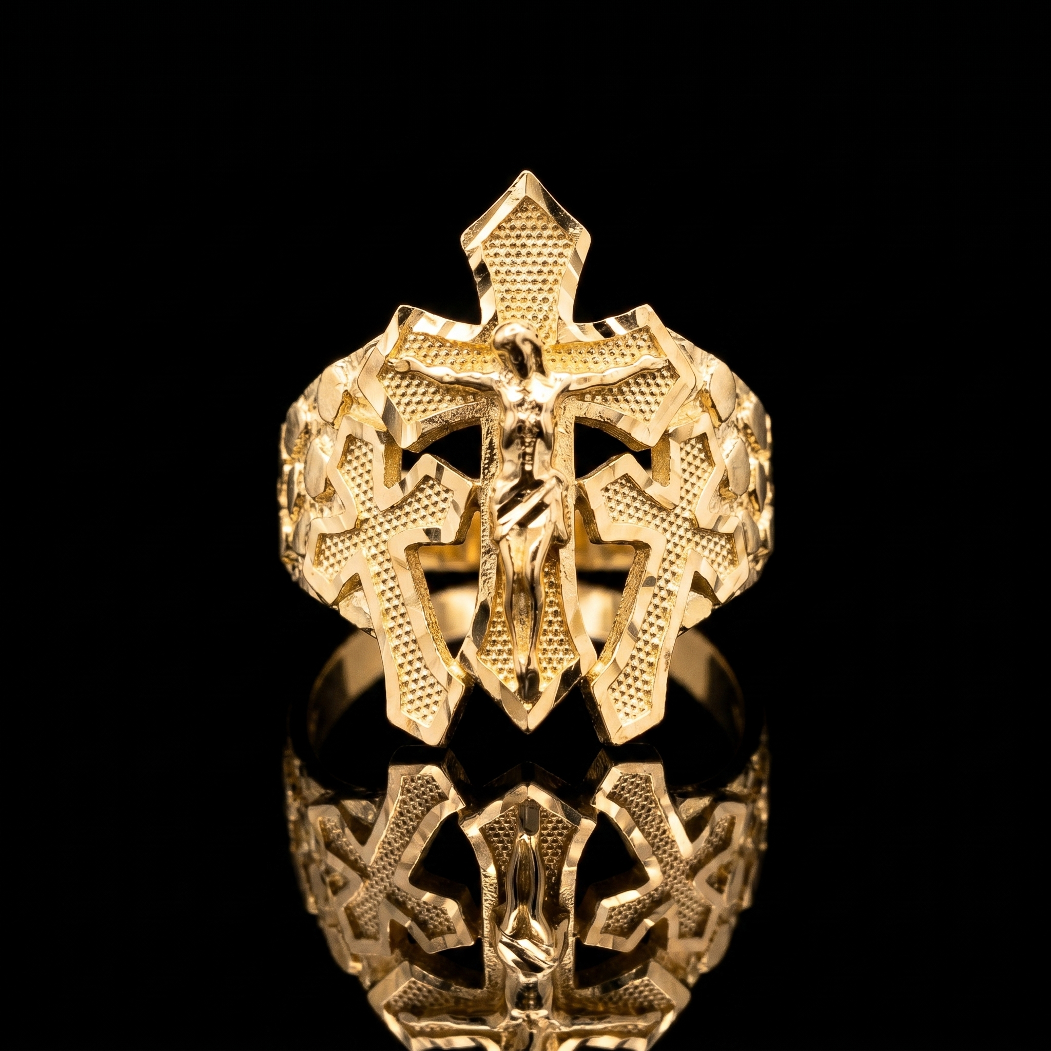 10k Gold Cross Nugget Ring 9.5mm