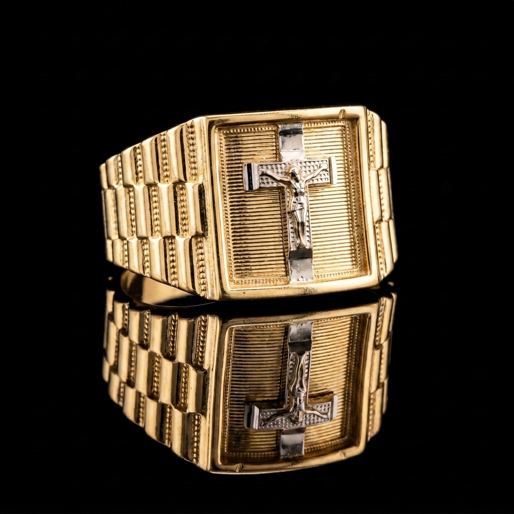 10k Gold Rolex Crucifix Ring 13mm