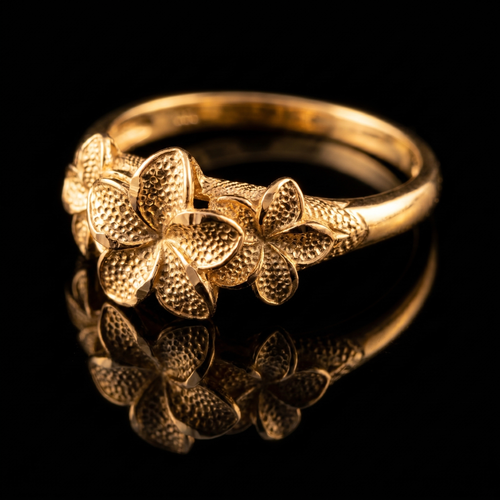 10k Gold 3 Hibiscus Flower Ring 8.5mm