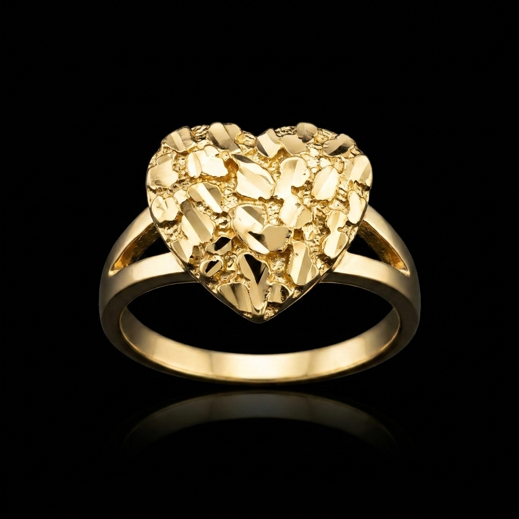 10k Gold Heart Nugget Ring 10mm